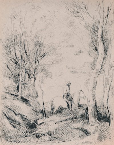 Der Reiter im Wald von Jean Baptiste Camille Corot