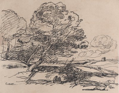 Det ensomme tårnet, 1871. av Jean Baptiste Camille Corot
