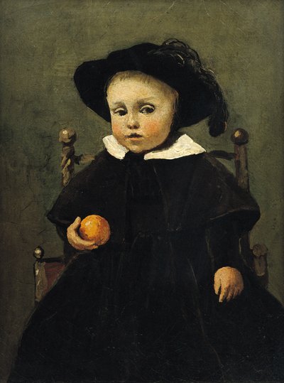 Der Maler Adolphe Desbrochers als Kind, hält eine Orange, 1845 von Jean Baptiste Camille Corot