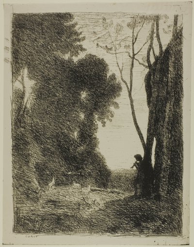 The Young Shepherd, andre tallerken av Jean-Baptiste-Camille Corot