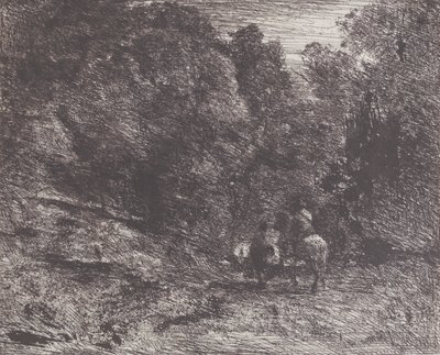 To reisende i en skog Rytteren i skogen og fotgjengeren, 1854. av Jean Baptiste Camille Corot