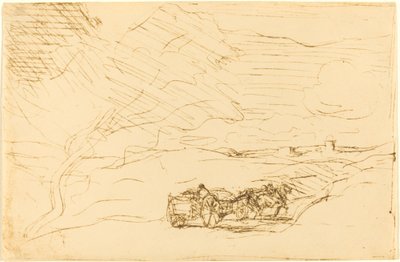Vogn går til byen Le Chariot allant a la ville, 1860. av Jean Baptiste Camille Corot