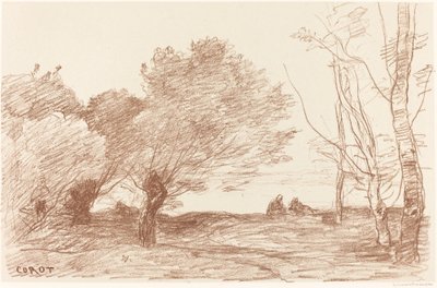 Pil og hvitpoppel (Saules et peupliers blancs) av Jean Baptiste Camille Corot