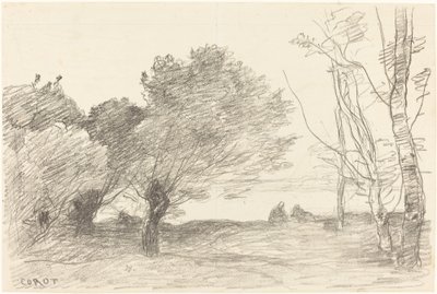 Pil og hvitpoppel (Saules et peupliers blancs) av Jean Baptiste Camille Corot