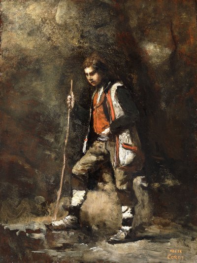 Ung italiensk gutt på fjellet; Ung italiensk Patre i fjellet, ca. 1845-55 av Jean Baptiste Camille Corot