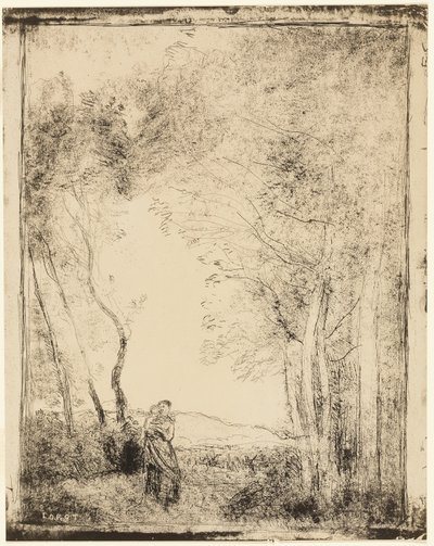 Ung mor på kanten av skogen av Jean Baptiste Camille Corot