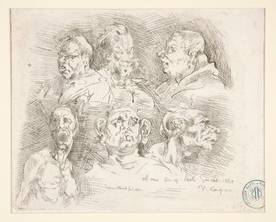 Skisser av groteske hoder av Jean Baptiste Carpeaux