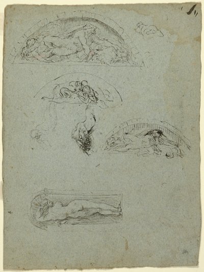 Stående figur i en nisje og studier for Ugolino-gruppen, 1857-58 av Jean Baptiste Carpeaux