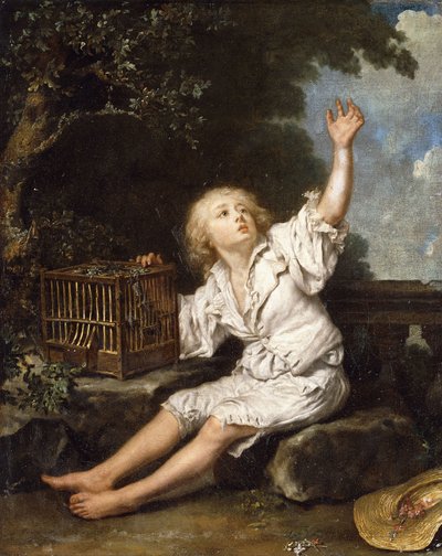 En gutt med et tomt fuglebur, av Jean Baptiste Charpentier