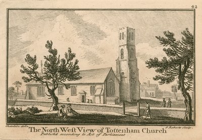 Den nordvestlige utsikten over Tottenham Church, London av Jean Baptiste Claude Chatelain