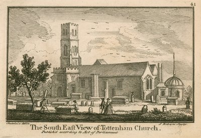 Den sørøstlige utsikten over Tottenham Church, London av Jean Baptiste Claude Chatelain