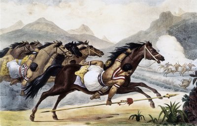 Guaycuru-indianere på hesteryggen, danner pittoresk og historisk reise til Brasil, Brasil av Jean Baptiste Debret
