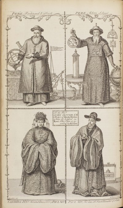 Portretter av Ferdinand Verbiest, Adam Schall, Candida Xu og Xu Guangqi Fra En beskrivelse av e av Jean Baptiste Du Halde