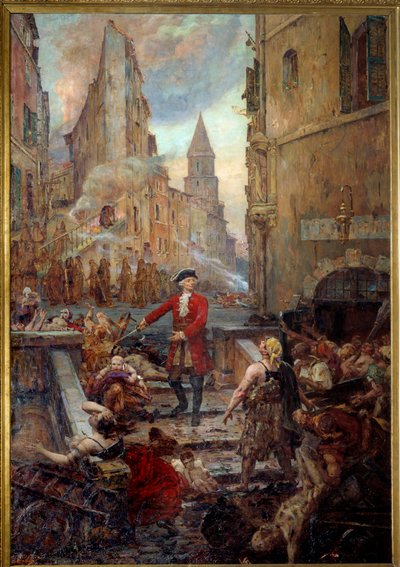 Chevalier Roze ved Montee des Aroules i Marseille Nicola Roze (1675-1733) slipper Armoules-distriktet i Marseille løs fra likene av pestiferene under den store pesten i 1720. Maleri av Jean-Baptiste Duffaud (1852-1927) av Jean Baptiste Duffaud