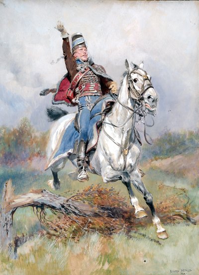 En fransk kavalerist til hest, 1900 (wc og gouache på papir) av Jean Baptiste Edouard Detaille