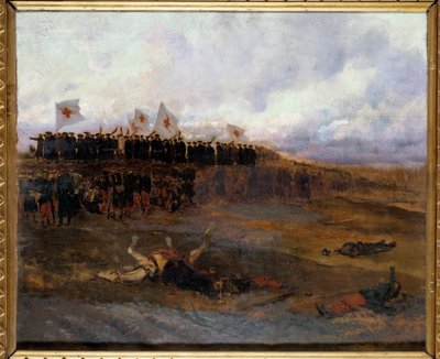 Beleiring av Paris 1870: "" brødrene til skolene for kristen doktrine går mot slagmarken"" Maleri av Edouard Detaille (1848-1912) 1872 Søn. 0,53x0,65 m av Jean Baptiste Edouard Detaille
