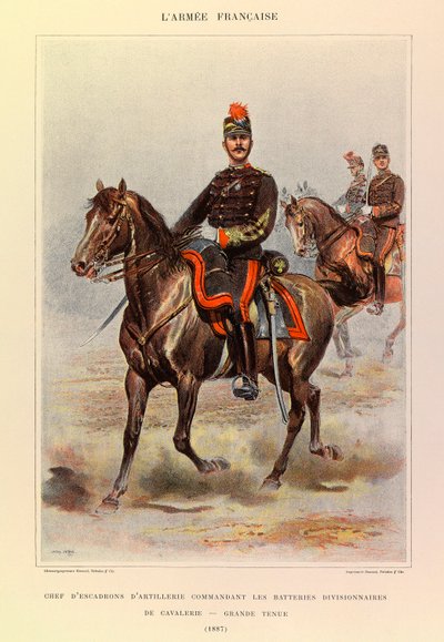 Typer og uniformer av den franske arméen til kaptein Jules Richard, illustrert av Edouard Detaille (1848-1912): Sjef for artilleriskvadronen som kommanderte divisjonskavaleribatteriene i stor kjole i 1887, privat samling av Jean Baptiste Edouard Detaille