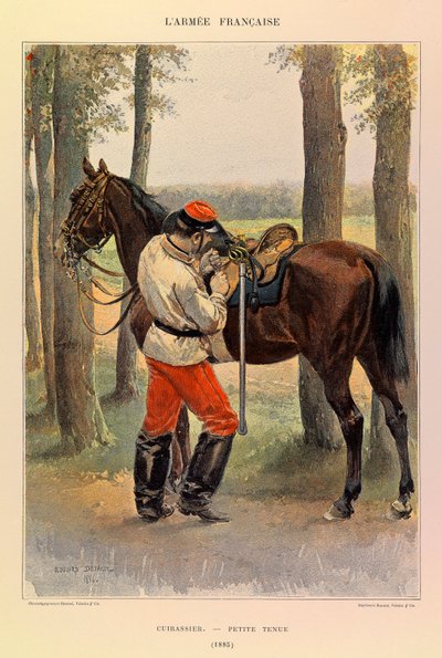 Typer og uniformer av den franske Armee of Captain Jules Richard, illustrert av Edouard Detaille (1848-1912): Cuirassier i liten kjole i 1885, Privat samling av Jean Baptiste Edouard Detaille