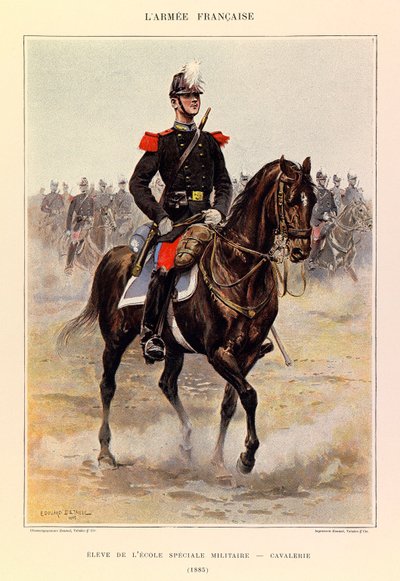 Typer og uniformer til den franske Armee of Captain Jules Richard, illustrert av Edouard Detaille (1848-1912): Elev ved spesialmilitærskolen: Kavaleri i 1885, Privat samling av Jean Baptiste Edouard Detaille