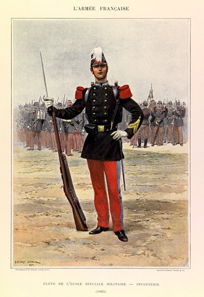 Typer og uniformer til den franske arméen til kaptein Jules Richard, illustrert av Edouard Detaille (1848-1912): Elev ved spesialmilitærskolen: infanteri i 1885, privat samling av Jean Baptiste Edouard Detaille