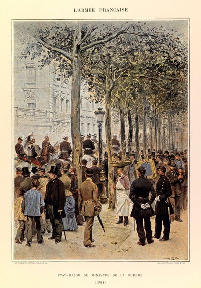 Typer og uniformer til den franske Armee av kaptein Jules Richard, illustrert av Edouard Detaille (1848-1912): Stab av krigsministeren i 1884, privat samling av Jean Baptiste Edouard Detaille