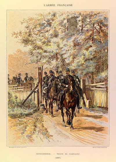 Typer og uniformer til den franske Armee of Captain Jules Richard, illustrert av Edouard Detaille (1848-1912): Gendarmerie in Field Dress in 1887, Private Collection av Jean Baptiste Edouard Detaille