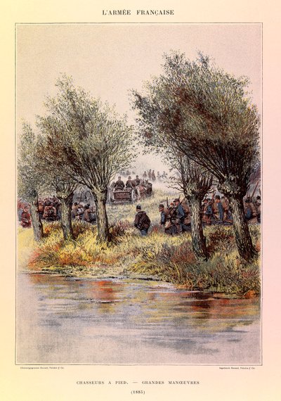 Typer og uniformer av den franske Armee av kaptein Jules Richard, illustrert av Edouard Detaille (1848-1912): Jegere til fots; de store manøvrene i 1885, Privatsamling av Jean Baptiste Edouard Detaille