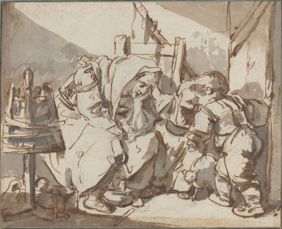 En sliten kvinne med to barn av Jean Baptiste Greuze