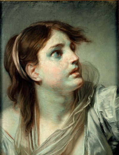 Hodet til en ung jente (pastell på papir) av Jean Baptiste Greuze
