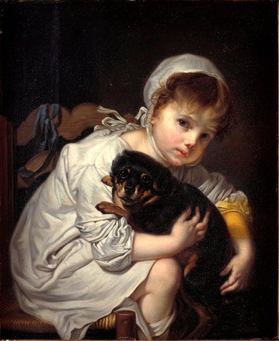 Den lille jenta med den lille hunden Maleri av Jean-Baptiste (Jean Baptiste) Greuze (1725-1805) 1769 Mål 64x53 cm Milan, Civiche Raccolte del Castello Sforzesco av Jean Baptiste Greuze