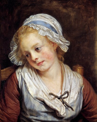 Portrett av en jomfru Maleri av Jean-Baptiste Greuze (1725-1805). 1765. Dim. 0,45x0,37 m. Chantilly, Musee Conde - Portrett av en ung jente. Maleri av Jean-Baptiste Greuze (1725-1805). 1765. 0,45 x 0,37 m. Conde-museet, Chantilly, Frankrike av Jean Baptiste Greuze