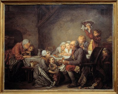 The Kings cake En familie som deler kaken på helligtrekongerfesten. Maleri av Jean Baptiste Greuze (1725-1805) 1774 Søn. 0,72x0,91 m Montpellier musee Fabre av Jean Baptiste Greuze