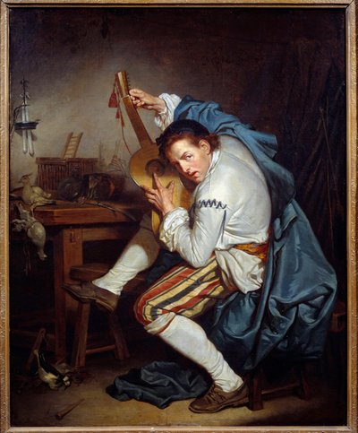 Gitaristen, eller en fugl som, når han kommer tilbake fra jakt, gir gitaren sin Maleri av Jean Baptiste Greuze (1725-1805) 1700-tallet Sun. 0,71x0,57 m Nantes, Musee des Beaux Arts av Jean Baptiste Greuze