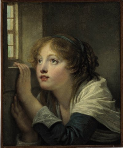 Junges Mädchen am Fenster von Jean-Baptiste Greuze