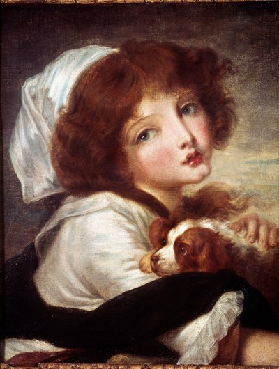 Ung jente med liten hund Maleri av Jean Baptiste Greuze (1725-1805) Paris fra 1700-tallet, Musee Cognacq Jay. av Jean Baptiste Greuze