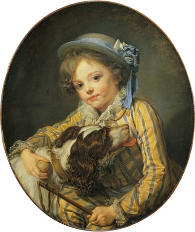 Junger Junge mit einem Hund von Jean-Baptiste Greuze