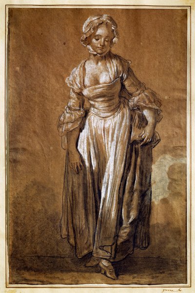 Ung jente stående, tegning av Jean-Baptiste Greuze (1725-1805) av Jean Baptiste Greuze