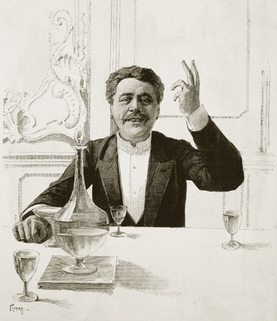 Portrett av Henry Becque (1837-1899), fransk dramatiker - grav av Florian etter Jean-Baptiste Guth (1883-1921) - Publisert i Revue illustree, ca. 1890 av Jean Baptiste Guth