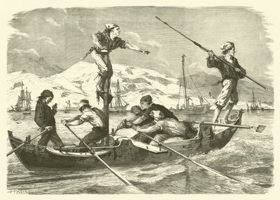 Fiske etter sverdfisk ved kysten av Sicilia (gravering) av Jean Baptiste Henri Durand Brager