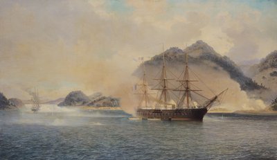 Sjøslaget ved Shimonoseki-stredet, 20. juli 1863, 1865 av Jean Baptiste Henri Durand Brager