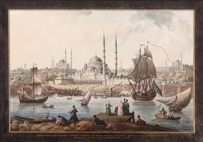 Yeni Cami og havnen i Istanbul, andre halvdel av 1700-tallet. av Jean Baptiste Hilair