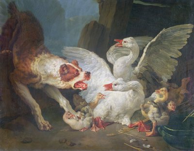 En hund som angriper gjess, 1769 av Jean Baptiste Huet
