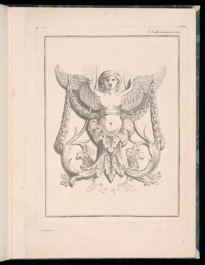 Design for en sfinx, pl. 2, Deuxieme Cahiers des arabesques dessinés par J.B. Huet... [Bok 2, Portfolios of Arabesques Designet av J.B. har] av Jean Baptiste Huet