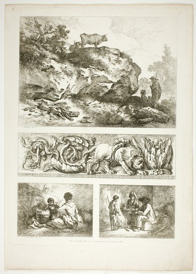 Plate ni av 38 fra Oeuvres de J. B. Huet av Jean Baptiste Huet