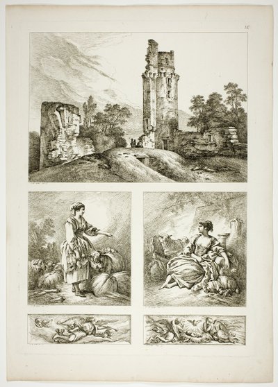 Plate seksten av 38 fra Oeuvres de J. B. Huet av Jean Baptiste Huet