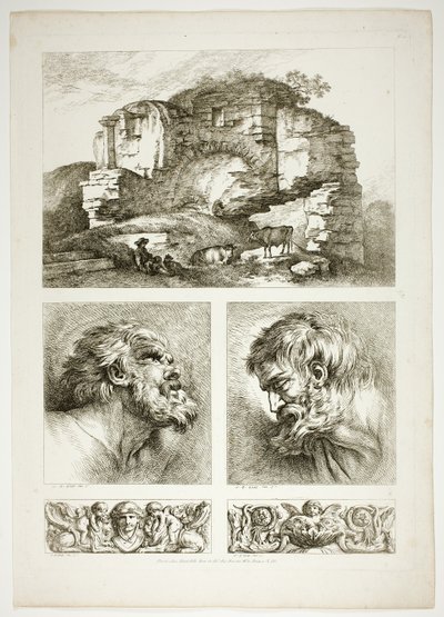 Tallerken ti av 38 fra Oeuvres de J. B. Huet av Jean Baptiste Huet