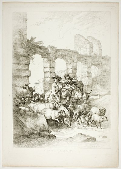 Tallerken tolv av 38 fra Oeuvres de J. B. Huet av Jean Baptiste Huet