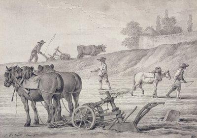 Pløying av åkrene (penn og blekk og vask på papir) av Jean Baptiste Huet
