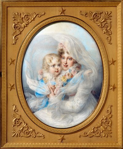 Portretter av impress Mary Louise (1791-1847) og konge av Roma, Napoleon II, hertug av Reichstadt (1811-1832) sønn av keiser Napoleon I (1769-1821) Maleri av døperen Johannes Isabey (1767-1855 Privat samling) 1814 av Jean Baptiste Isabey