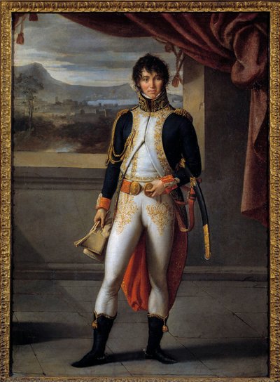 Portrett i full lengde av Joachim Murat (1767-1815) marskalk av Frankrike Maleri av Jean Baptiste Joseph Wicar (1762-1834) 1808 Søn. 0,56x0,73 m Lille, Fine Arts Museum - Full-lengde portrett av Joachim Murat (1767-1815), marskalk av Frankrike. Maleri av J av Jean Baptiste Joseph Wicar